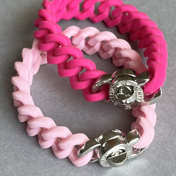 Rustic Cuff Silicone and Stainless Pink Bracelet Set - Picture 3 of 3